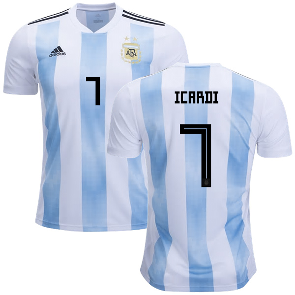 Argentina #7 Icardi Home Kid Soccer Country Jersey